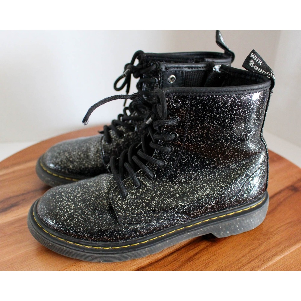 Dr. Martens Boots Womens 5 Black Glitter Sparkly Lace Up Side Zip Combat Delaney